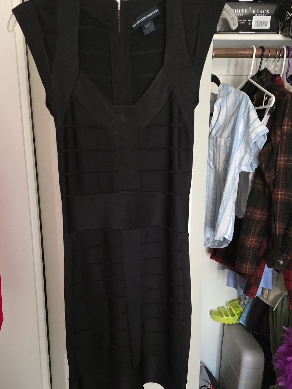 French Connection Black Sz 0 Structured Mini Bandage Dress